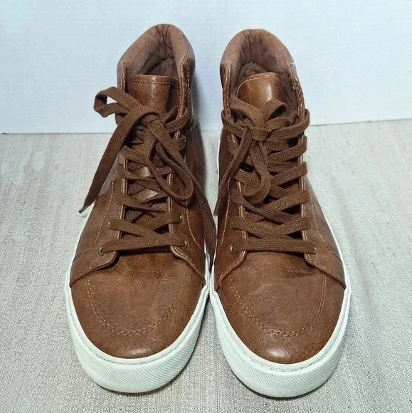 Old Navy Mens High Top Sneaker Cognac Shoes 8 Brown Upper Leather Lace Up 1994 - Picture 5 of 16